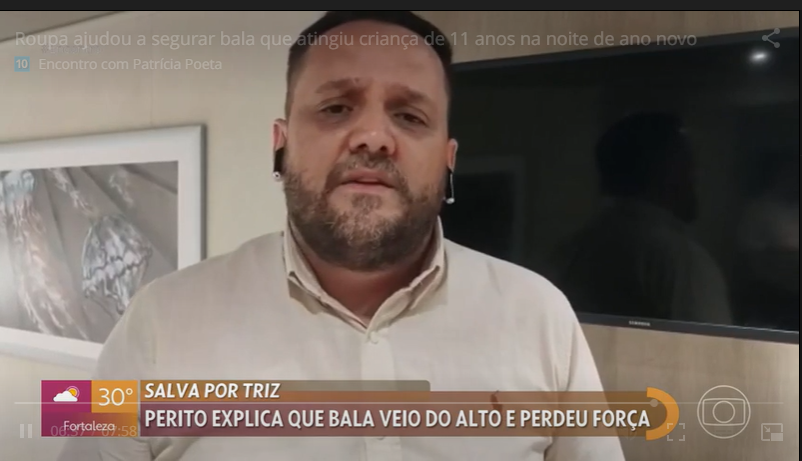 Ricardo Caires perito judicial participou no dia 03/01/2023 na emissora EPTV de televisão da Rede Globo no programa da Patrícia Poeta com o tema sobre "Balística Forense"