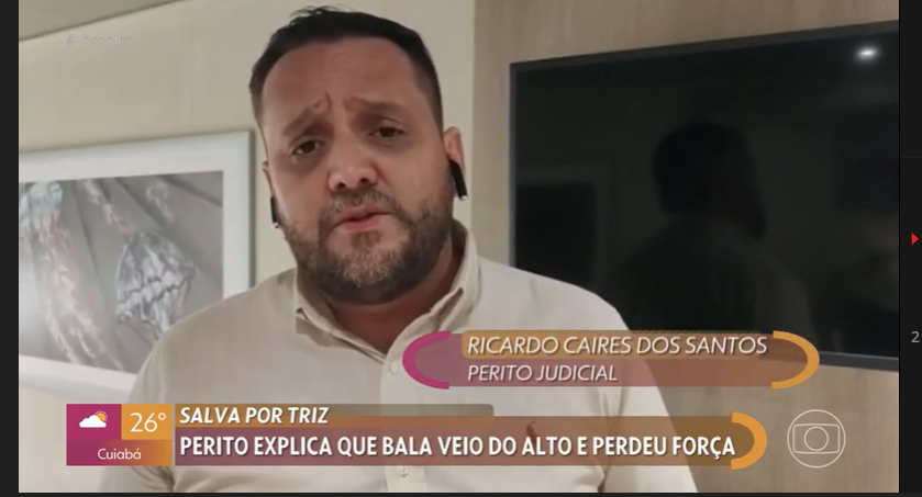 Ricardo Caires perito judicial participou no dia 03/01/2023 na emissora EPTV de televisão da Rede Globo no programa da Patrícia Poeta com o tema sobre "Balística Forense"